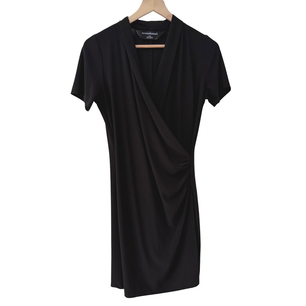 Norma Kamali Wrap‎ Dress Medium Black Short Sleeve Ruched Dress